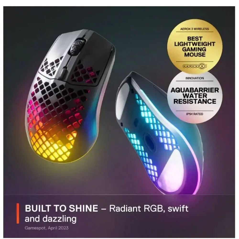 NWB SteelSeries Aerox 3 Ultra Lightweight Honeycomb Wireless RBG Optical Gaming
